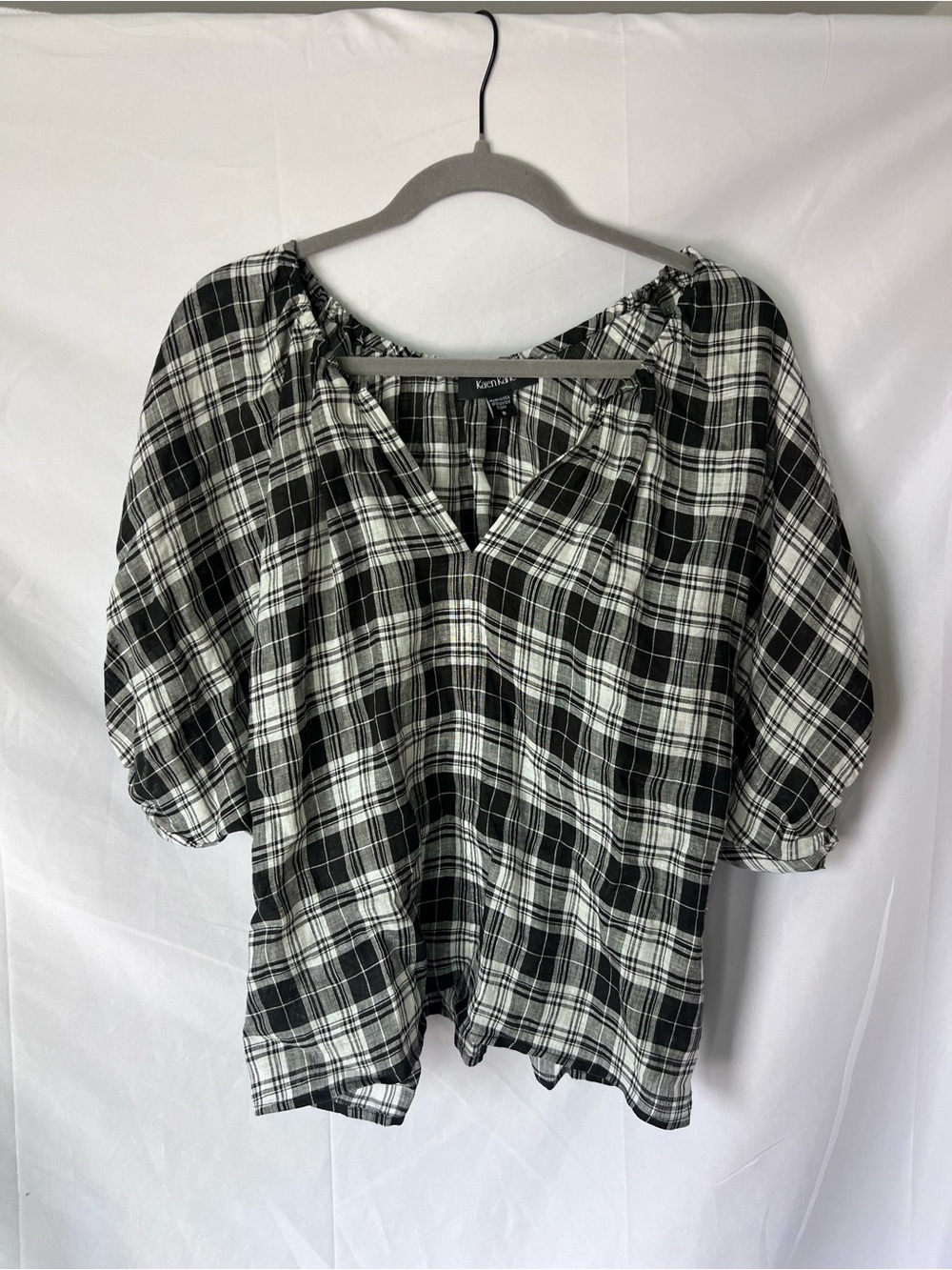 Women’s KAREN KANE 100% Flax Plaid Blouse